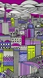 Placeholder: A grayish magenta noisy city designed in Bayeux tapestry painted by Roy Lichtenstein