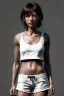 Placeholder: Ultra Realistic image, 25 years old brunette woman, Madrid, portrait, small stature, small chest, yakuza body tattoo, white broken cotton short undershirt, black latex short, akira anime style, night Tokio background, vibrant color, highly detailed, art stations, concept art, smooth, unreal engine 5, god rays, ray tracing, RTX, lumen lighting, ultra detail, volumetric lighting.