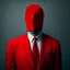 Placeholder: a man wearing a red suit with a red tie who is missing his face