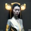 Placeholder: Cyber geisha, Woman, black hair, white skin, velvet dress, gold pattern dress, cyberpunk style, purpurin, highly detailed, art stations, concept art, smooth, unreal engine 5, god rays, ray tracing, RTX, lumen lighting, ultra detail, volumetric lighting, 3d, finely drawn, high definition, high resolution, gradient background