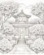 Placeholder: B/W outline art,coloring book page, full white, super detailed illustration for adult, "Cherry Blossoms in Spring", crisp line, line art, high resolution,cartoon style, smooth, law details, no shading, no fill, white background, clean line art, Sketch style.