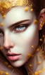 Placeholder: Portrait of beautiful women, correct facial symmetry, golden crown, dark brown hair, dark background, white flowers, loish style, painting, 8k, colorful, brush strokes,