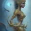 Placeholder: sango fantasy, fantasy magic, intricate, sharp focus, illustration, highly detailed, digital painting, concept art, matte, artgerm and paul lewin and kehinde wiley, masterpiece sexy lips Asian afro lips black African lady body mermaid blue Dragon head golden space lady sea under water mermaid pretty skull