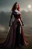 Placeholder: christina hendricks as evil queen in burgundy leather gown on a horse, angry, stern look, volumetric lighting, particales,highly detailed,cinematic, deep colours,8