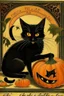 Placeholder: vintage cafe graphic Halloween, black cat