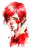 Placeholder: Watercolor red antagonic haircut girl