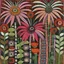 Placeholder: art brut, folk art, naive art, tapestry, mysterious echinacea flowers, mixed media, alternative art