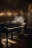 Placeholder: A woman playing a piano in a smoky bar from the 1930s. A nostalgic, moody atmosphere. The pianist is elegantly dressed. The lighting is dim and sultry, casting soft shadows across the room, highlighting the swirls of smoke and the reflective surface of the piano. The bar is adorned with Art Deco elements. The image is rich in texture and depth. The scene is captured as if through a Leica M3 camera for its timeless quality, with attention to the grain and tone of a high-speed film.