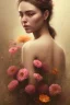 Placeholder: painting of flowers and beautiful girl portrait, scaffolding, decay, mixed media, textured, anatomically correct, beautiful perfect face, sharp focus, highly detailed