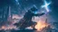 Placeholder: post apocalyptic space sorcerer casting spells, destroyed city, night starry sky, epic cinematic fight scene, 8k resolution, photorealistic, ultra detailed, macro photography