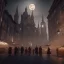 Placeholder: dark age city with church and people walking through the market , night , cloud in the sky , full moon , high resolution, super realistic, unreal engine, cinematic lighting,