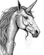 Placeholder: b/w mock up unicorn with two ears page low detail correct character white background wide mane