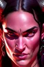 Placeholder: actress megan fox, purple skin, devil horns, pretty soft female face
