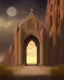 Placeholder: A gothic_arab gate with a view of a desert landscape