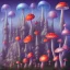 Placeholder: psychedelic mushrooms and flying jelly fish and antic city in the background