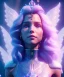 Placeholder: A smiling crystalised queen, atmospheric, realistic, unreal engine, cinematic lighting, octane render. blue, pink, transparency, light, shine,bright, full body, transparent wings, blonde, long hair, nice smile