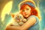 Placeholder: young red haired child lovingly cradles a sweet blue eyed Siamese kitten in her arms, the two of them exuding an air of peace and grace. Modifiers: Award winning photography fantasy oil on canvas photorealistic very attractive dynamic lighting fantastic view ultra detailed cinematic postprocessing VRay neon Iridescent aesthetically perfect facial features Tesselated