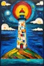 Placeholder: spiritual lighthouse; a painting with an admixture of Paul Klee and Hundertwasser