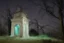 Placeholder: Creepy mausoleum at night, trees