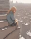 Placeholder: “ girl sitting on a roof looking down at a city below, extremely detailed