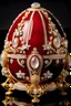 Placeholder: A Fabergé jewelly creation the exterior of the red egg formed with many stunning gold decorations. It studded with diamonds and made from quartz, platinum, and orthoclase with miniature flowers, white crystals, diamonds and made from platinum and gold, the flowers and plants made of white quartz and gold, classic ornaments, The box features decorative Swarovski crystals and an enamel finish, high quality, detailed, photography