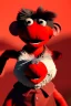 Placeholder: Waist up muppet Portrait, Kim Jong-un muppet doll, black suit, photo studio, red background, unreal engine 5, concept art, art station, god lights, ray tracing, RTX, lumen lighting, ultra detail, volumetric lighting, 3d.