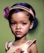 Placeholder: Rihanna toddler, full height, floral dress, soft skin, dramatic lighting, hyper realistic