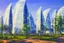 Placeholder: Sunny Day, futuristic buildings near the tree zone, sci-fi, realistic vision, impressionism painting