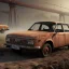 Placeholder: an Audi 80 rust 2-door overgrown by with dust ,ultra realistic,concept, 4k ,on street,8k resolution, high-quality, fine-detail, parked in crowded city winter