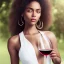 Placeholder: photo of a beautiful mixed race woman holding a bottle of wine, outdoors, photorealistic, ultra-detailed