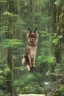 Placeholder: In the heart of a dense and enigmatic forest with towering ancient trees cloaked in emerald foliage stood a bewitching sorceress possessing an ethereal allure her lustrous hair cascading in ebony waves down to her slender waist that turns into roots In the background a faithful companion a majestic canine of Belgian shepherd lineage roamed at her side its eyes illuminated by an otherworldly crimson glow exuding an aura both mysterious and demonic