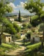 Placeholder: A small village with olive trees painted by Zosan