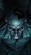 Placeholder: Busch painting style nightmare, a zoomed top view of a man his head is a broken metallic skin texture in a 3d rendering full-height image of a grim and dark scene. Ensure the final images exhibit the utmost quality, encompassing 4K, 8K, and 64K resolutions, with 3D rendering that manifests in photorealistic, hyperrealistic, and highly detailed representations. Employ techniques such as HDR, UHD,