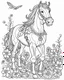 Placeholder: outline art for halloween coloring pages with horse and flowers, white background, Sketch style, full body, only use outline, clean line art, white background, no shadows and clear and well outlined, coloring page for kids, zombie