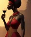 Placeholder: Negra Francisca, beautiful, curvy body, mature African slave, simple red fabric dress, beautiful long black hair, red headband, head and shoulders portrait, holding glass of wine, 8k resolution concept art portrait by Greg Rutkowski, Unreal Engine 5 volumetric lighting