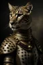 Placeholder: photograph of an anthro cheetah woman wearing medieval plate armor