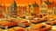 Placeholder: An orange colored mechanical town with speedy cars painted by John Brack