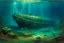 Placeholder: A shipwreck in deep underwater painted by Birge Harrison