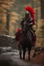 Placeholder: portrait of black knight on horse with red feather on stone bridge in mountain pass in forest,shot on Hasselblad h6d-400c, zeiss prime lens, bokeh like f/0.8, tilt-shift lens 8k, high detail, smooth render, down-light, unreal engine, prize winning