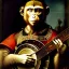 Placeholder: scratchart by leonardo davinci of a monkey playing a banjo, strings