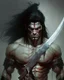 Placeholder: human berserker meaty black hair longsword