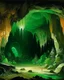 Placeholder: A green underground cave with crystals designed in German folk art painted by Ivan Aivazovsky