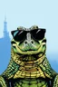 Placeholder: crocodile with sunglasses in the style of warhol