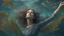 Placeholder: portrait of a woman, beautiful eyes, dancing underwater, scales, seaweed hair, double exposure, glare, sparkles, clear lines, detail, fine rendering, high resolution, 64K, photorealism, precise focus, digital painting,