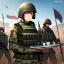 Placeholder: army girl, combat fatigues, plate carrier vest, wearing balaclava, military helmet, battlefield in the background, trending on artstation