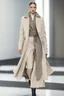 Placeholder: winter fashion runway modern clothes inspired by Superman style clothes, elegant beige tones