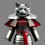 Placeholder: Modélisme trois dimensions, chat, anthropomorphique, habillé comme un samurai, armure très détaillé, armure rouge, armure argent