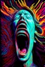 Placeholder: a woman screaming into the void and it screams back highly detailed vivid colours, her mouth wide open in terror, as she releases her piercing scream, the void responds in kind, reverberating with a deafening echo, the scene is filled with highly detailed, vivid colors that reflect the intense emotions, the vibrant hues create a surreal atmosphere, amplifying the sense of fear and anguish. this artwork captures the raw power of the woman's scream and the haunting response of the void, making it