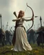 Placeholder: Realistic Photography length image,elf princess standing action holding arrow ready to shot sorrounded by orcs zombies troops