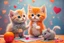 Placeholder: a fluffy orange kitten makes friends with a cute gray mouse on Valentine's day, happy vibe studio lighting fantastic view colourful very cute Lisa Frank richard scarry